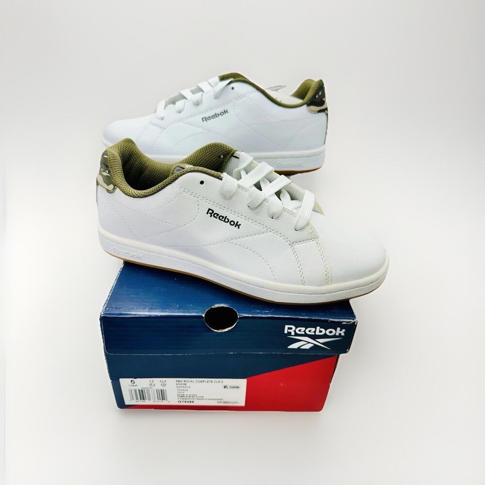 Reebok Royal Complete CLN 2 ‘White/Army Green’ Kid’s Tennis Shoes | Size 5